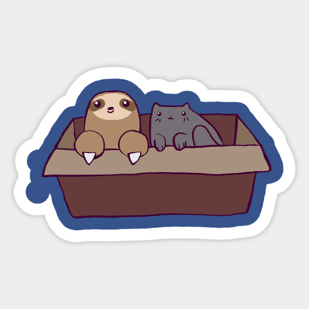 Sloth and Cat in a Box Sticker by saradaboru